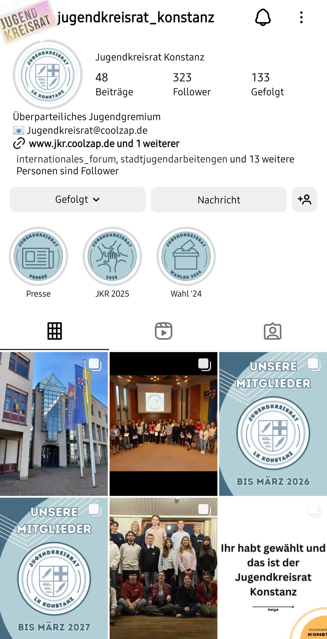 Instagramkanal des Jugendkreisrates im Landkreis Konstanz